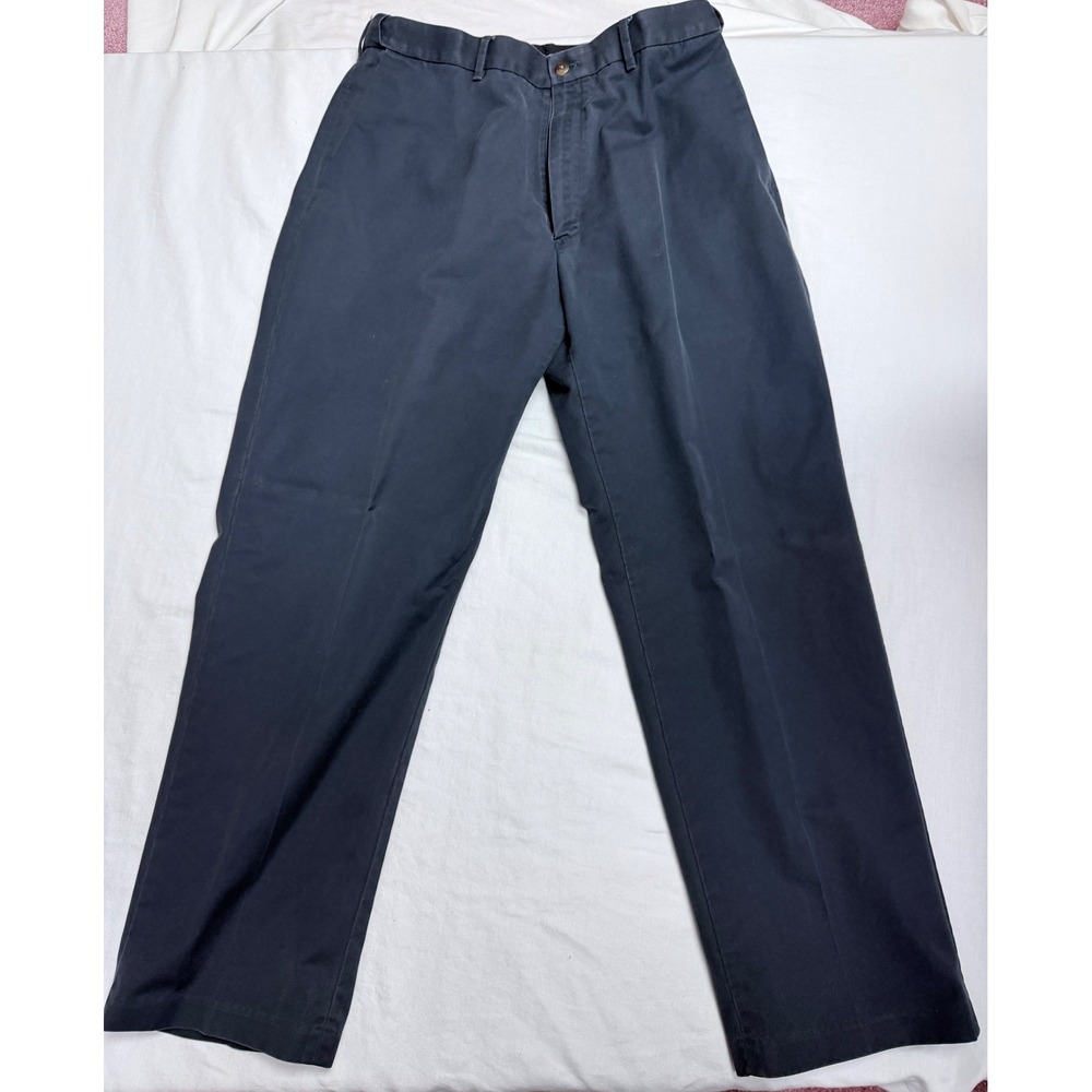 Mens Q Premium No-Iron Combed Cotton Chino Pants Navy Blue 34x29